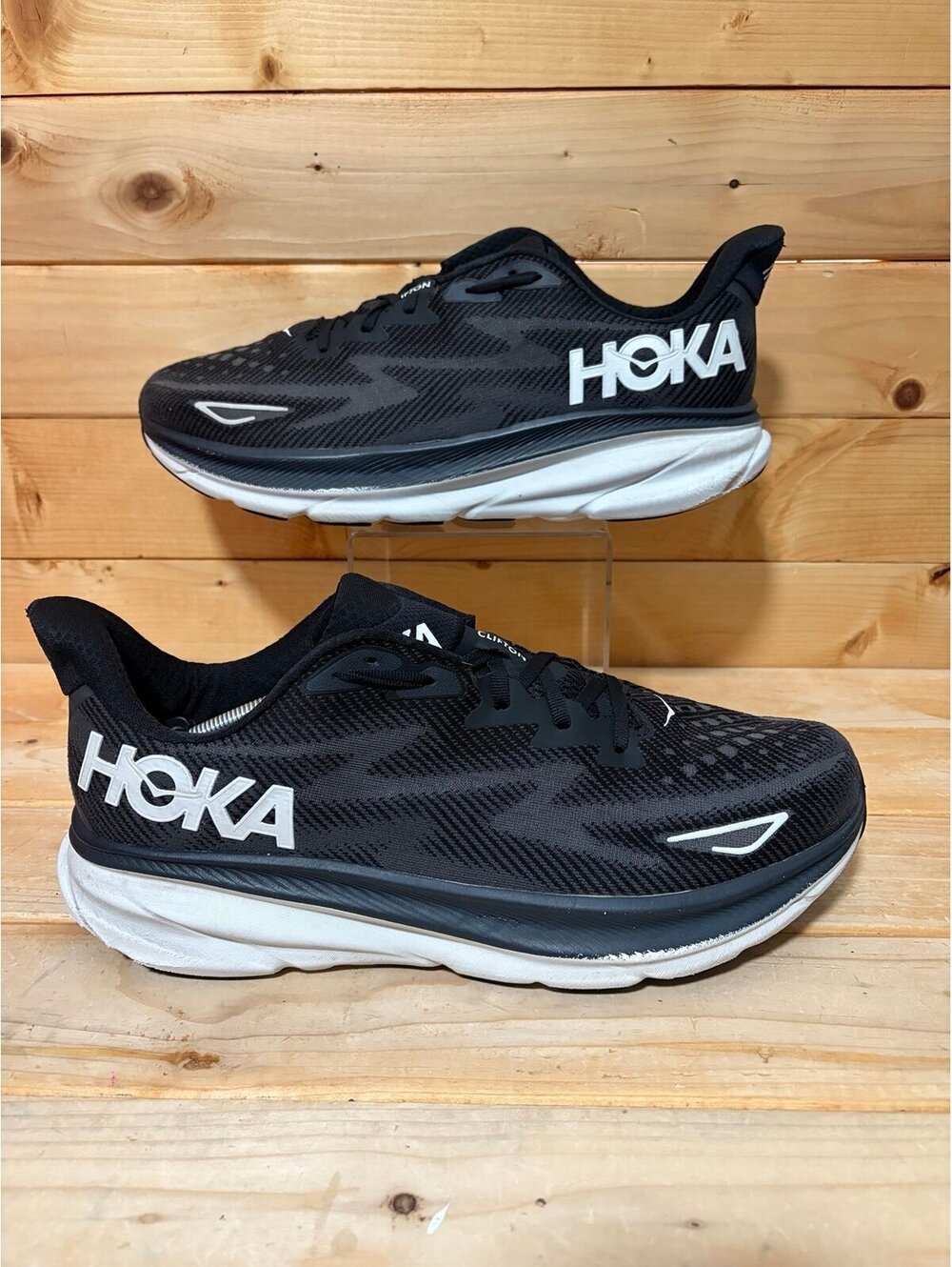Hoka Authentic Men’s Black White M Clifton 9 Athletic Sneakers Mens size 14